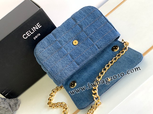 Celine專櫃2023新款絎縫牛仔布革鏈條肩背包 賽琳牛仔布絎縫斜挎女包 sldj2379
